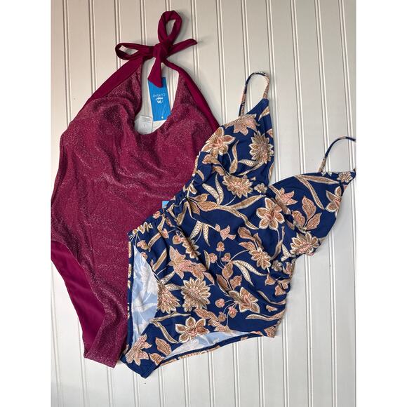 NWT Cupshe Tummy Control One Piece Swimsuit V-Neck Halter Surf BUNDLE Size S - Picture 2 of 7